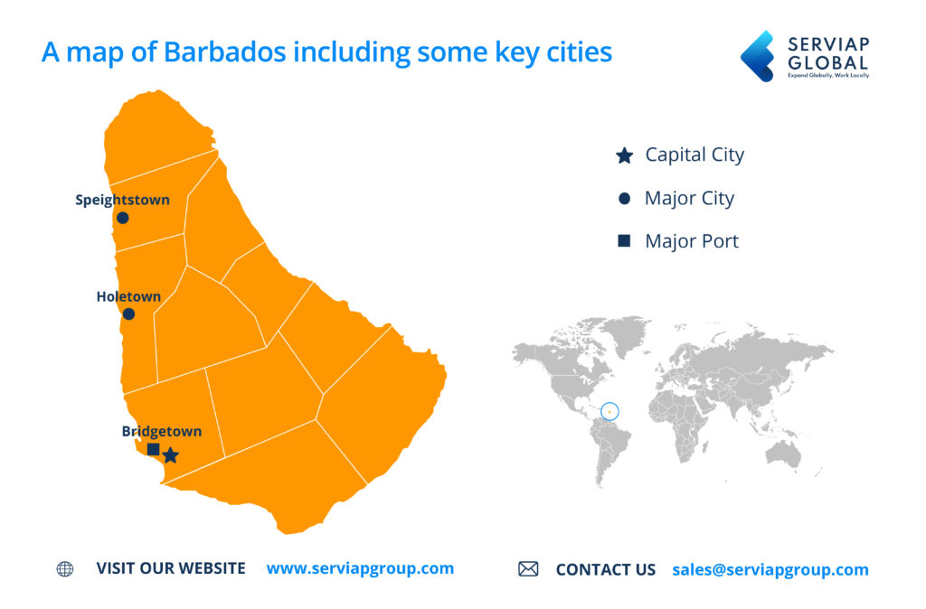 Serviap Globale Karte der Insel zur Veranschaulichung des Arbeitgebers in Barbados