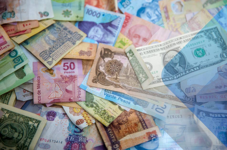 Various different currencies to illustrate how to paying international contractors