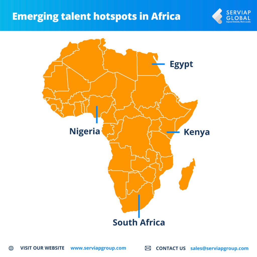Un mapa de Serviap Global acompaña el artículo sobre los cazatalentos en África