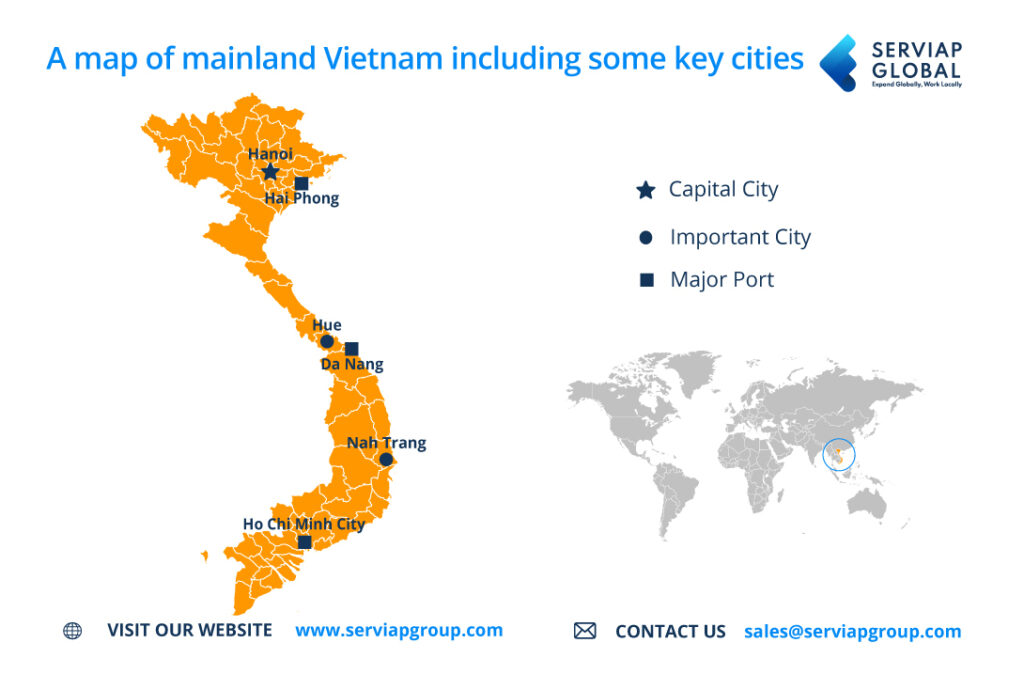 Um mapa da Serviap Global para acompanhar o artigo sobre a contratação através de um EOR no Vietname