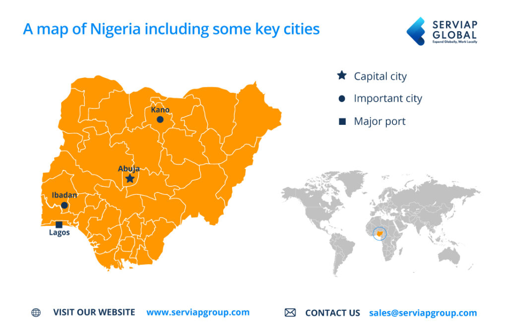 Serviap Global Map von Nigeria zur Illustration eines Artikels über EOR in Nigeria.