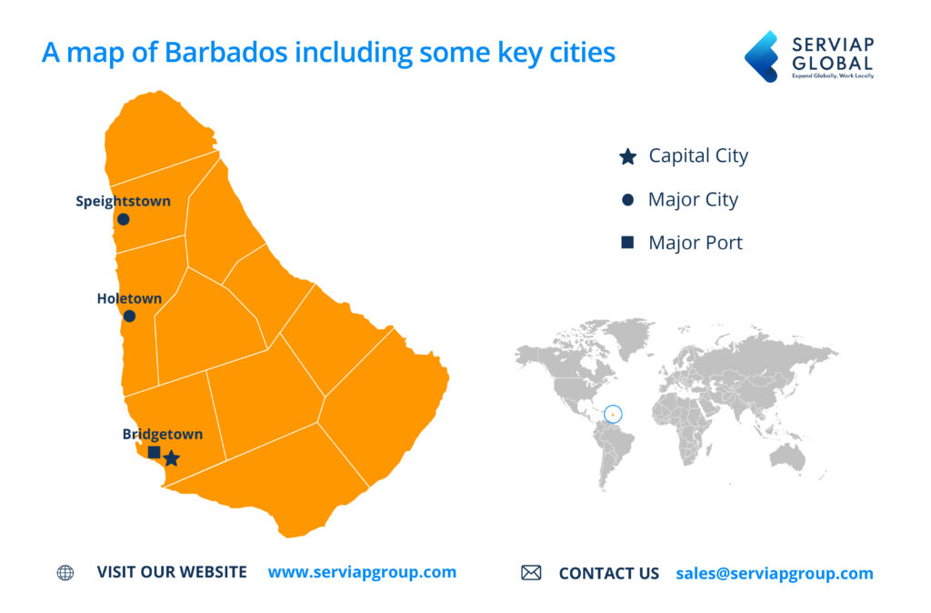 Mapa de Serviap Global para ilustrar un artículo sobre empleador registrado en Barbados