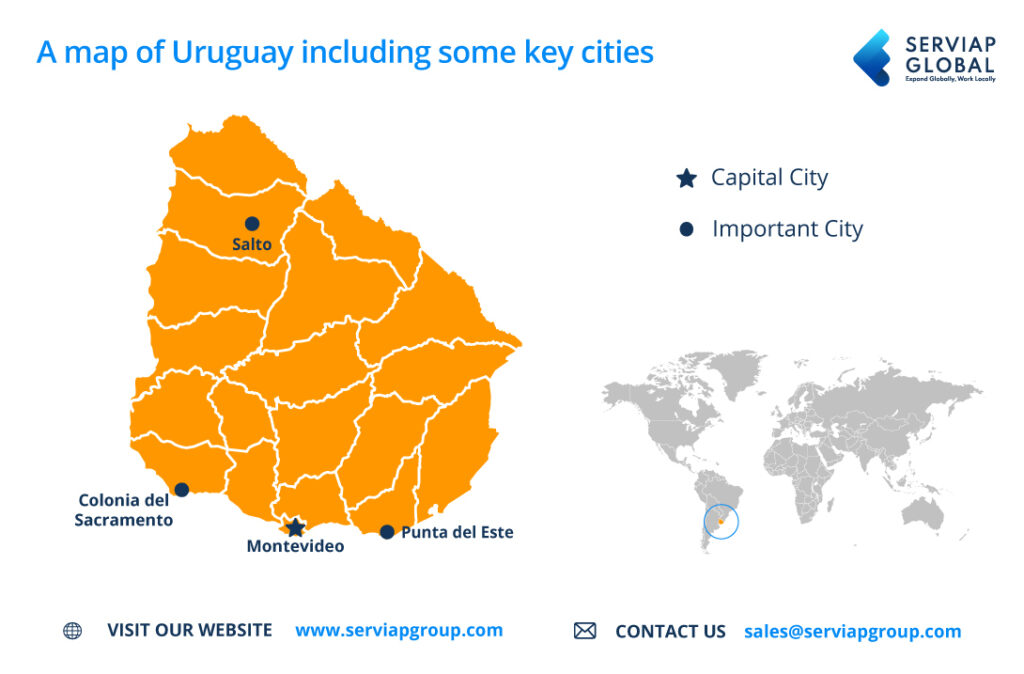 Serviap Mapa global de países para EOR en Uruguay.