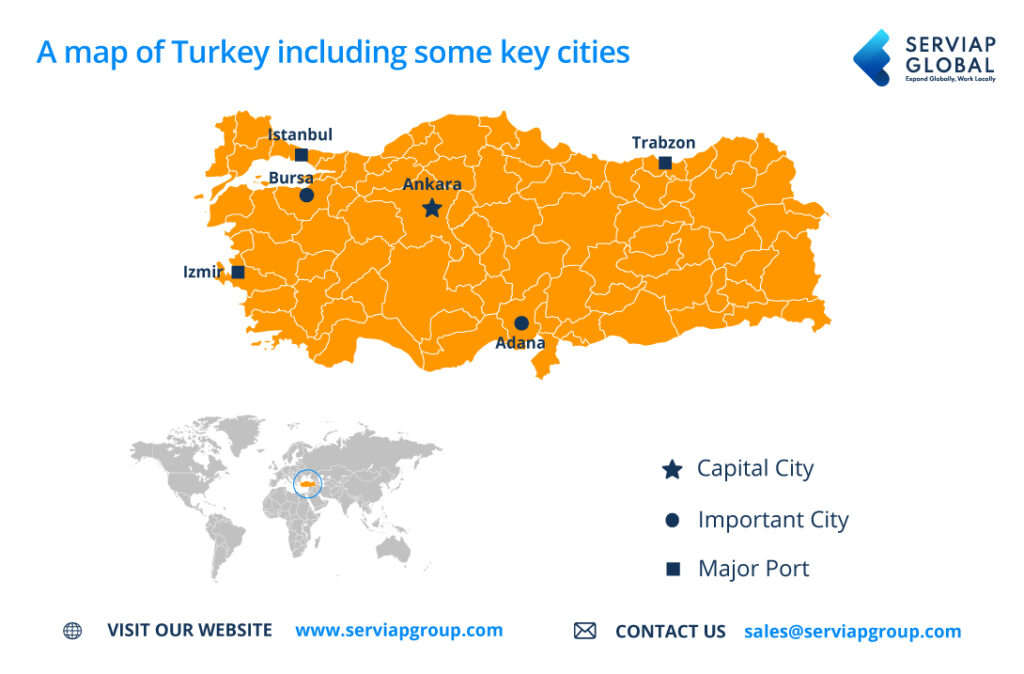 Serviap Global map to accompany article on employer of record in Turkey EOR