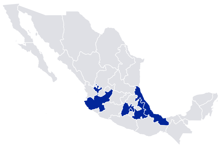 Map of Mexico featuring the Top 5 most populated States, which are all affected by the new rate for minimum wage in Mexico.