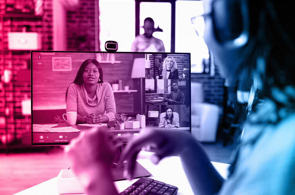 A remote team having a virtual meeting to illustrate a great practice on how to manage international teams.