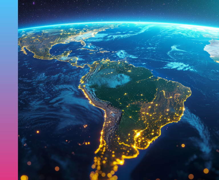 View of Latin America from space representing remote teams and global business connections.