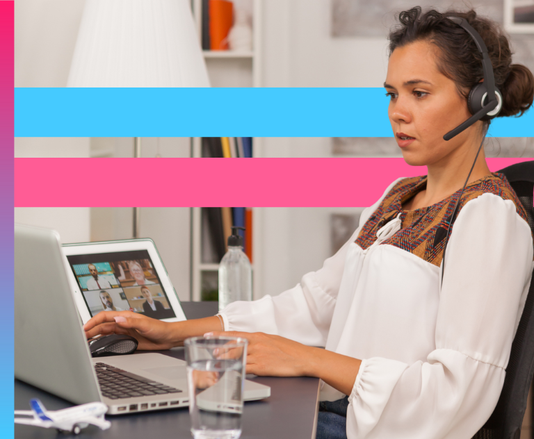 Customer support professionals working remotely with headsets and laptops, illustrating global 24/7 support operations.